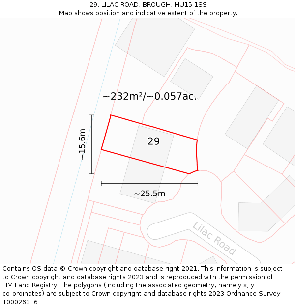 29, LILAC ROAD, BROUGH, HU15 1SS: Plot and title map