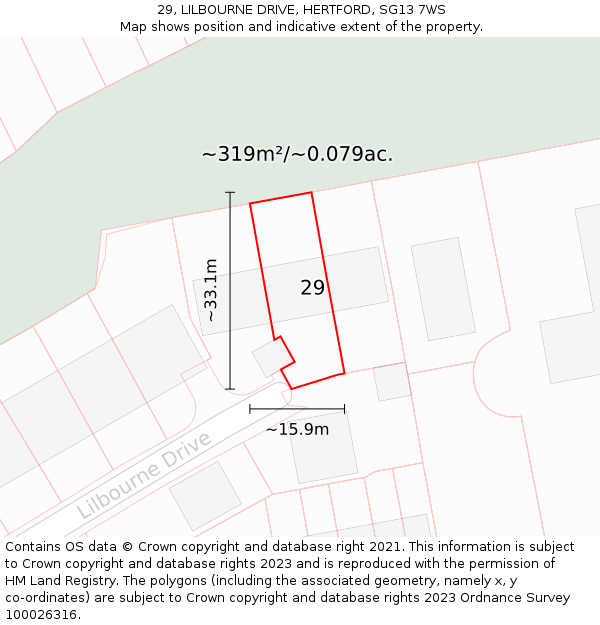 29, LILBOURNE DRIVE, HERTFORD, SG13 7WS: Plot and title map