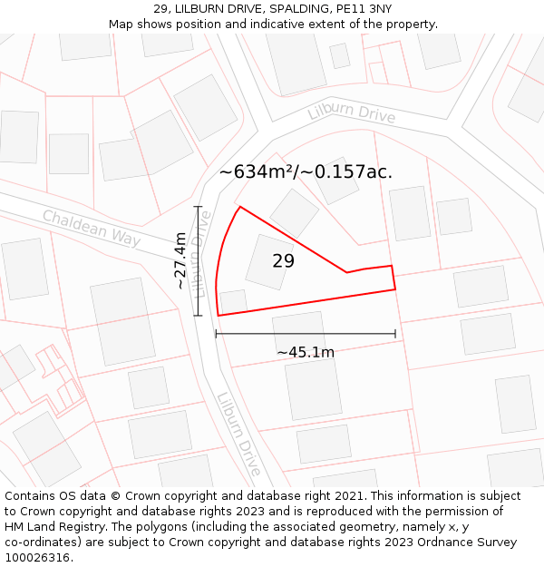 29, LILBURN DRIVE, SPALDING, PE11 3NY: Plot and title map