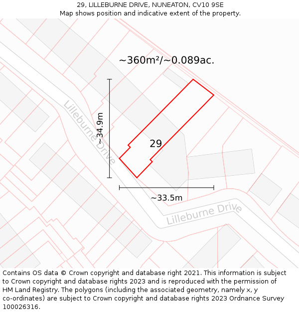 29, LILLEBURNE DRIVE, NUNEATON, CV10 9SE: Plot and title map