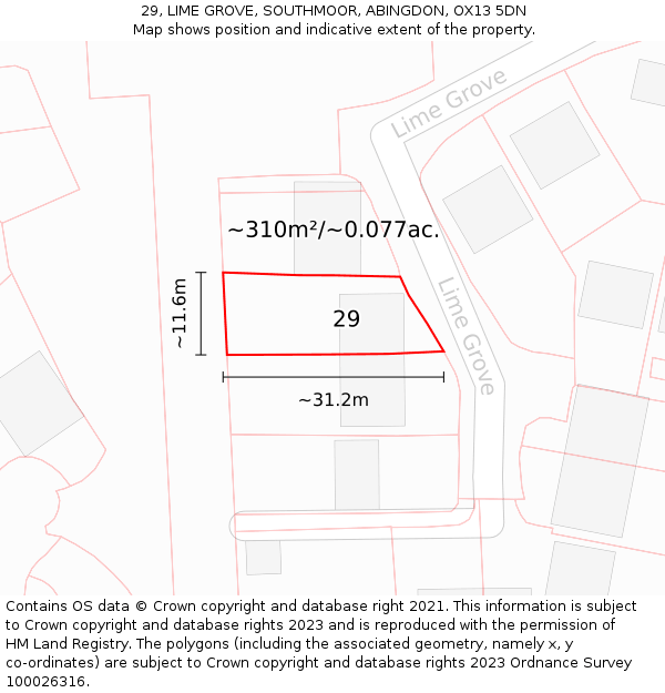 29, LIME GROVE, SOUTHMOOR, ABINGDON, OX13 5DN: Plot and title map