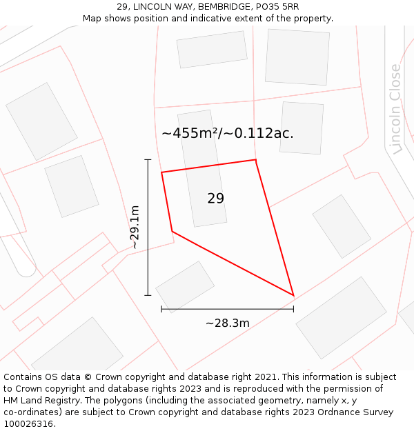 29, LINCOLN WAY, BEMBRIDGE, PO35 5RR: Plot and title map