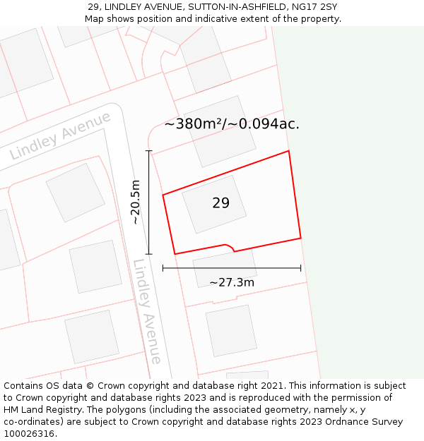 29, LINDLEY AVENUE, SUTTON-IN-ASHFIELD, NG17 2SY: Plot and title map