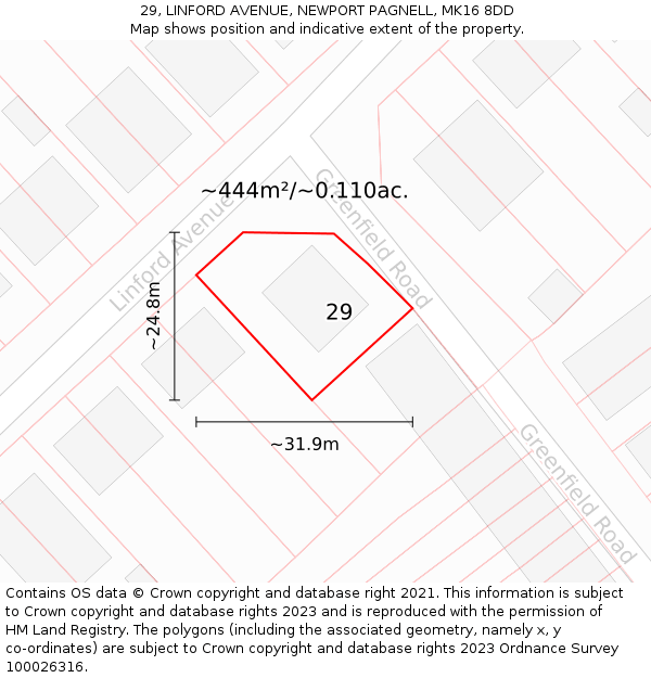 29, LINFORD AVENUE, NEWPORT PAGNELL, MK16 8DD: Plot and title map