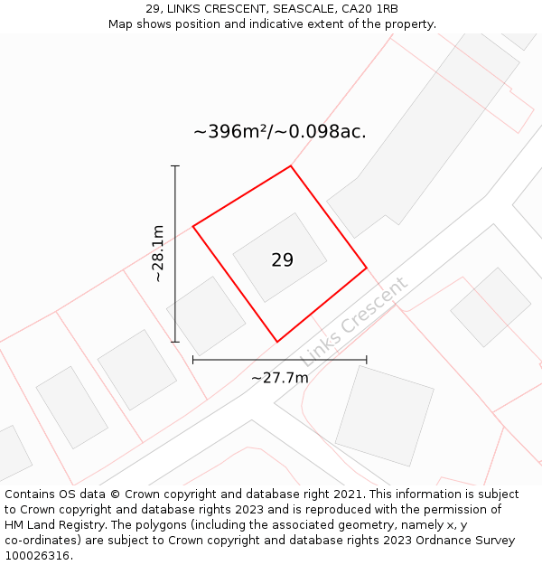 29, LINKS CRESCENT, SEASCALE, CA20 1RB: Plot and title map