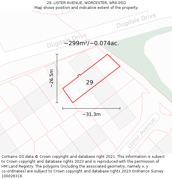 29, LISTER AVENUE, WORCESTER, WR4 0SG: Plot and title map