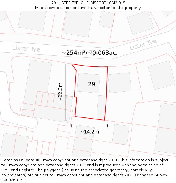 29, LISTER TYE, CHELMSFORD, CM2 9LS: Plot and title map