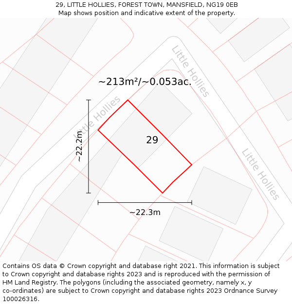 29, LITTLE HOLLIES, FOREST TOWN, MANSFIELD, NG19 0EB: Plot and title map