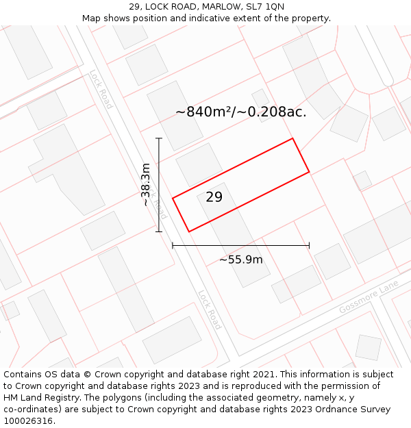 29, LOCK ROAD, MARLOW, SL7 1QN: Plot and title map