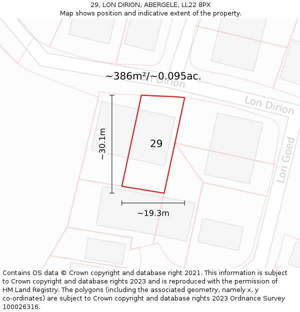 29, LON DIRION, ABERGELE, LL22 8PX: Plot and title map