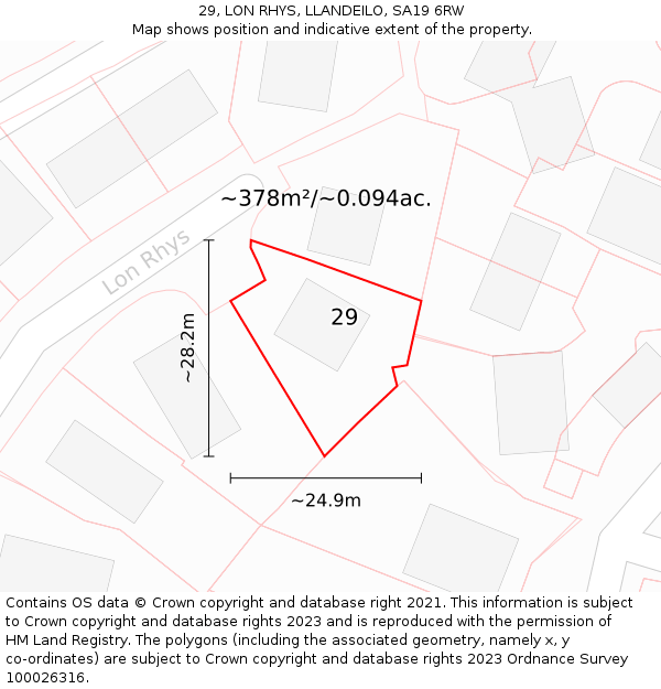 29, LON RHYS, LLANDEILO, SA19 6RW: Plot and title map