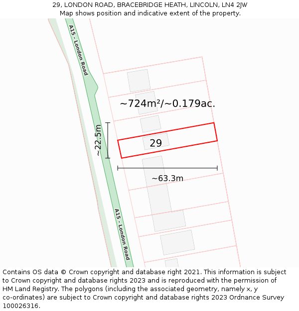 29, LONDON ROAD, BRACEBRIDGE HEATH, LINCOLN, LN4 2JW: Plot and title map