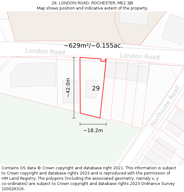 29, LONDON ROAD, ROCHESTER, ME2 3JB: Plot and title map