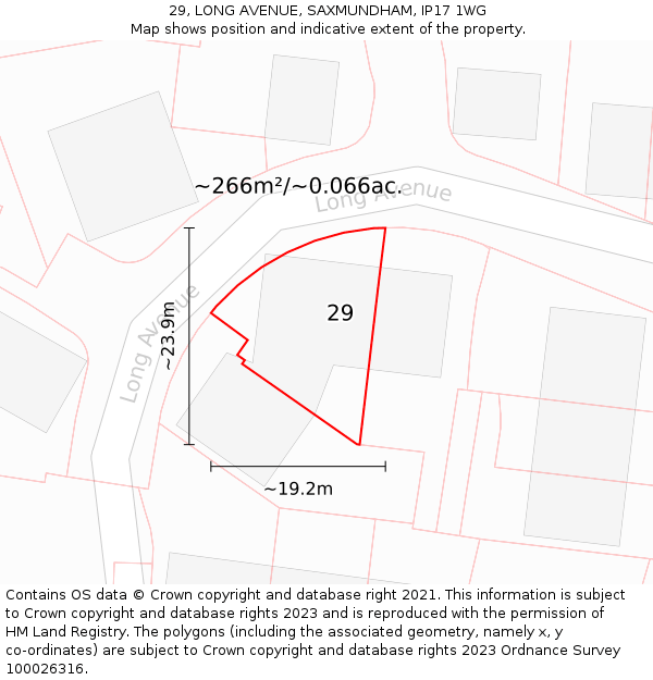 29, LONG AVENUE, SAXMUNDHAM, IP17 1WG: Plot and title map