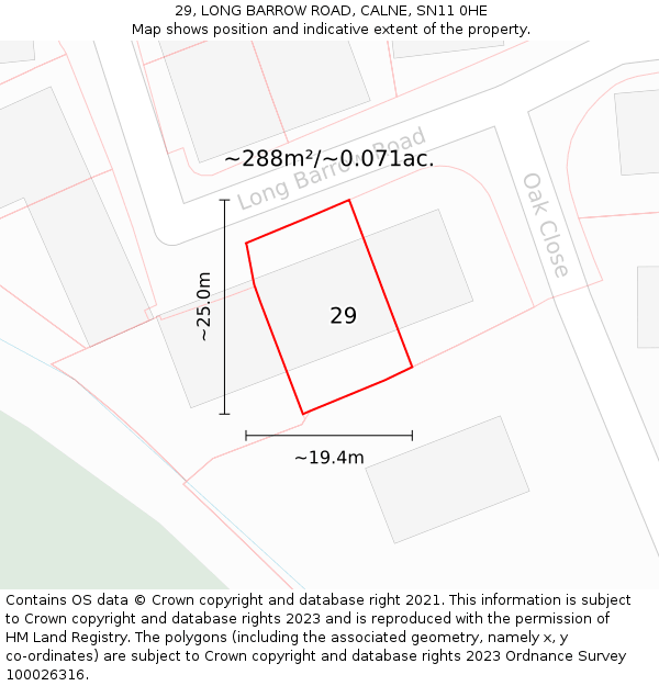 29, LONG BARROW ROAD, CALNE, SN11 0HE: Plot and title map