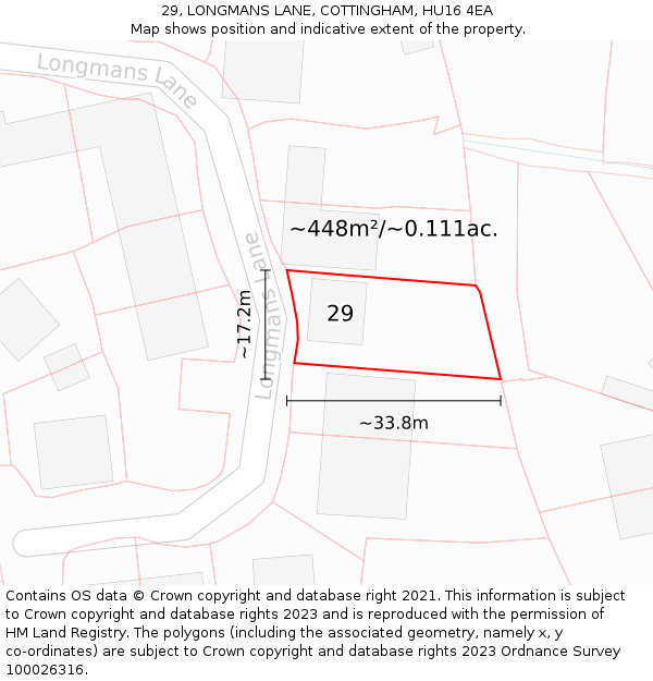 29, LONGMANS LANE, COTTINGHAM, HU16 4EA: Plot and title map