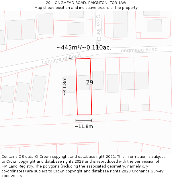 29, LONGMEAD ROAD, PAIGNTON, TQ3 1AW: Plot and title map