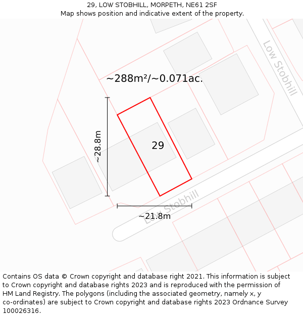 29, LOW STOBHILL, MORPETH, NE61 2SF: Plot and title map