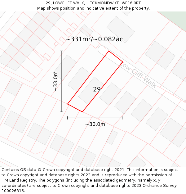 29, LOWCLIFF WALK, HECKMONDWIKE, WF16 0PT: Plot and title map