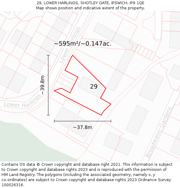 29, LOWER HARLINGS, SHOTLEY GATE, IPSWICH, IP9 1QE: Plot and title map