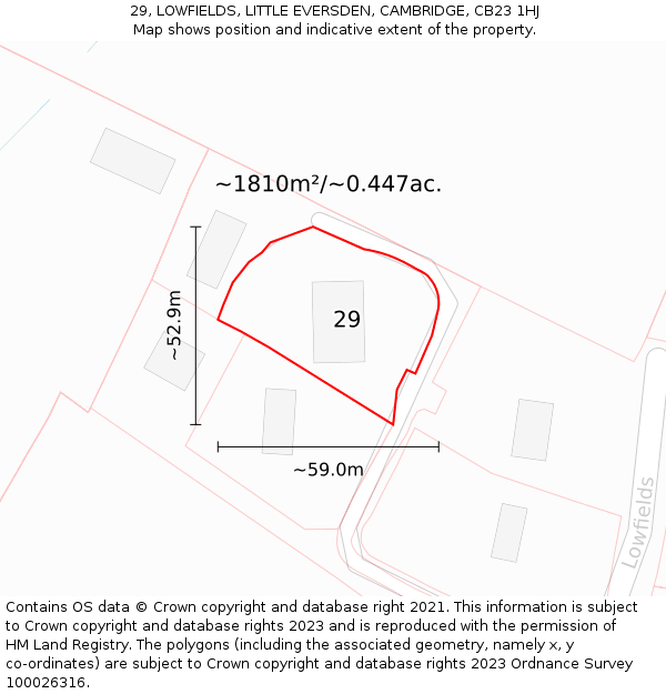 29, LOWFIELDS, LITTLE EVERSDEN, CAMBRIDGE, CB23 1HJ: Plot and title map