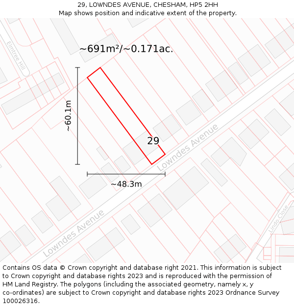 29, LOWNDES AVENUE, CHESHAM, HP5 2HH: Plot and title map