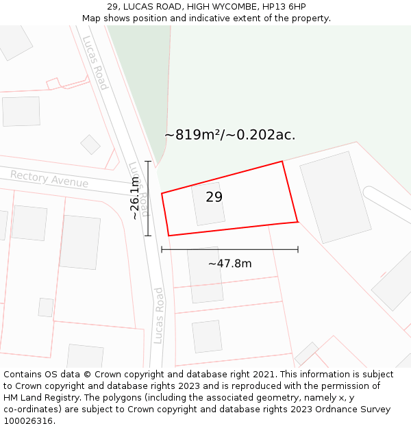 29, LUCAS ROAD, HIGH WYCOMBE, HP13 6HP: Plot and title map