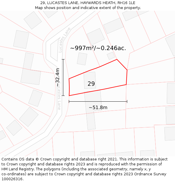 29, LUCASTES LANE, HAYWARDS HEATH, RH16 1LE: Plot and title map