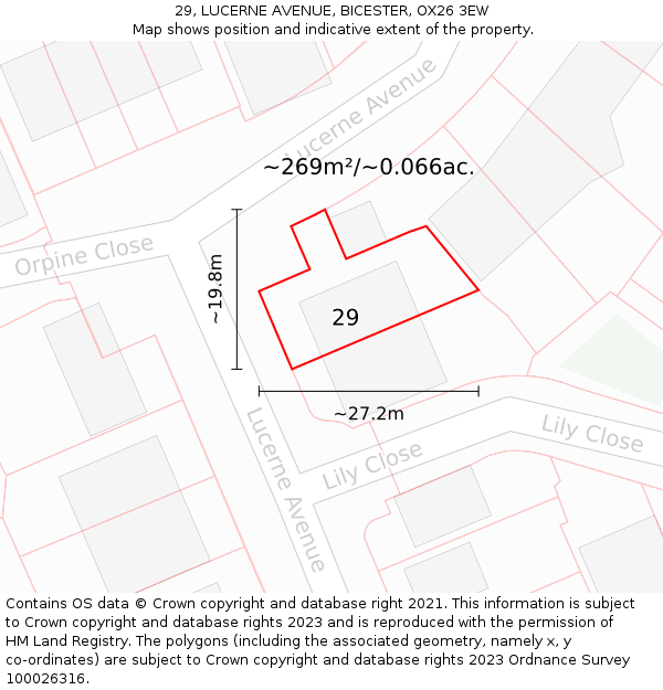 29, LUCERNE AVENUE, BICESTER, OX26 3EW: Plot and title map