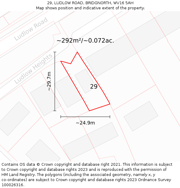 29, LUDLOW ROAD, BRIDGNORTH, WV16 5AH: Plot and title map