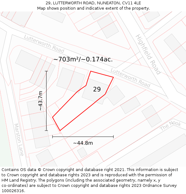 29, LUTTERWORTH ROAD, NUNEATON, CV11 4LE: Plot and title map