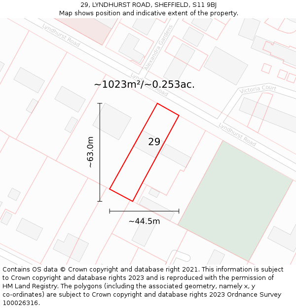 29, LYNDHURST ROAD, SHEFFIELD, S11 9BJ: Plot and title map