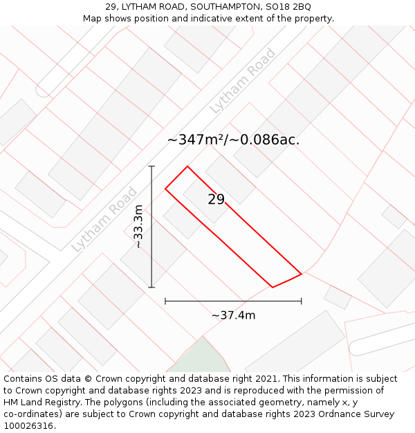 29, LYTHAM ROAD, SOUTHAMPTON, SO18 2BQ: Plot and title map