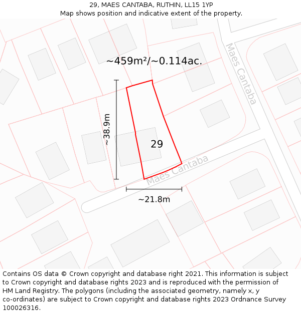 29, MAES CANTABA, RUTHIN, LL15 1YP: Plot and title map