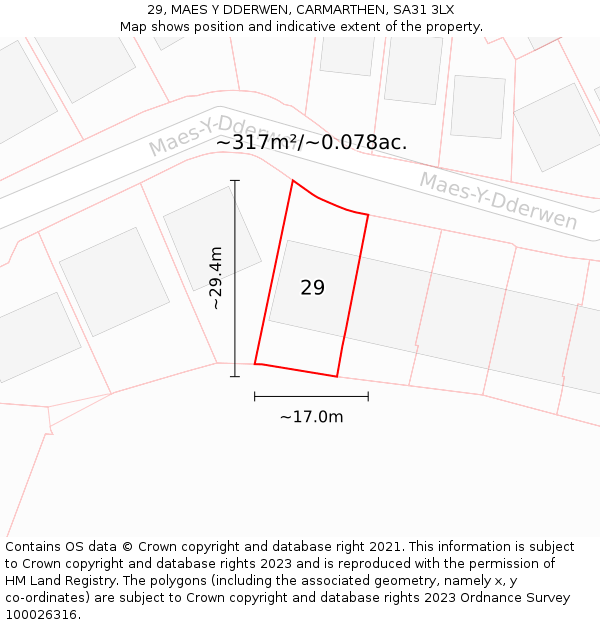 29, MAES Y DDERWEN, CARMARTHEN, SA31 3LX: Plot and title map