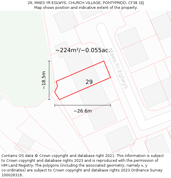 29, MAES YR EGLWYS, CHURCH VILLAGE, PONTYPRIDD, CF38 1EJ: Plot and title map