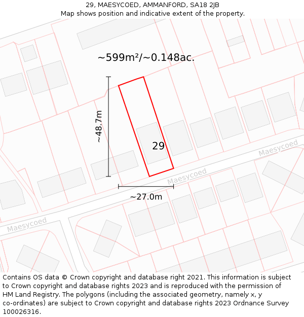 29, MAESYCOED, AMMANFORD, SA18 2JB: Plot and title map