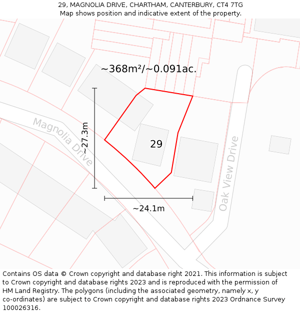 29, MAGNOLIA DRIVE, CHARTHAM, CANTERBURY, CT4 7TG: Plot and title map