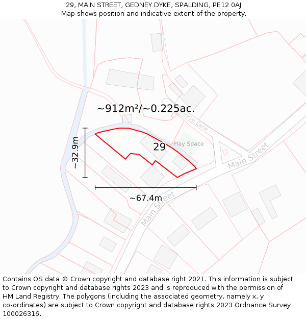 29, MAIN STREET, GEDNEY DYKE, SPALDING, PE12 0AJ: Plot and title map