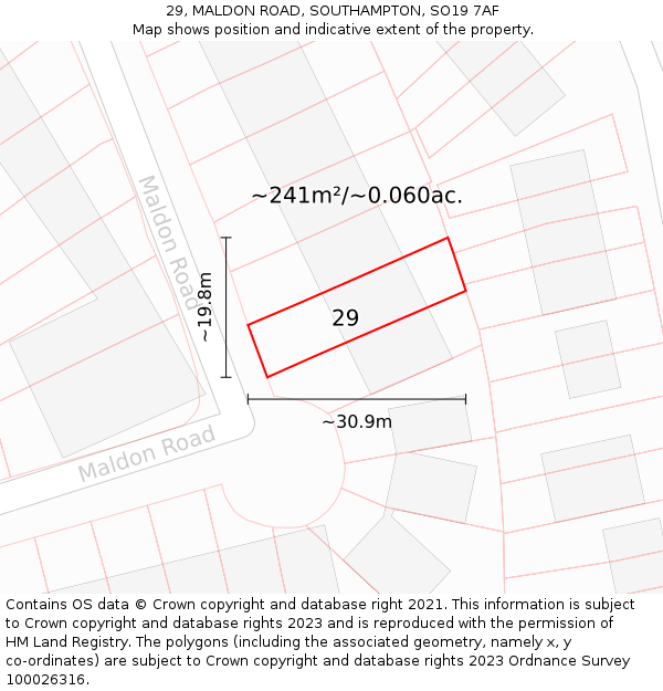 29, MALDON ROAD, SOUTHAMPTON, SO19 7AF: Plot and title map