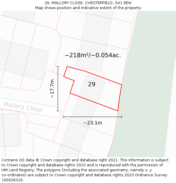 29, MALLORY CLOSE, CHESTERFIELD, S41 9EW: Plot and title map