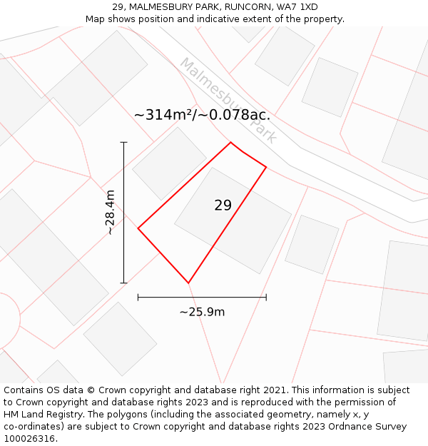 29, MALMESBURY PARK, RUNCORN, WA7 1XD: Plot and title map