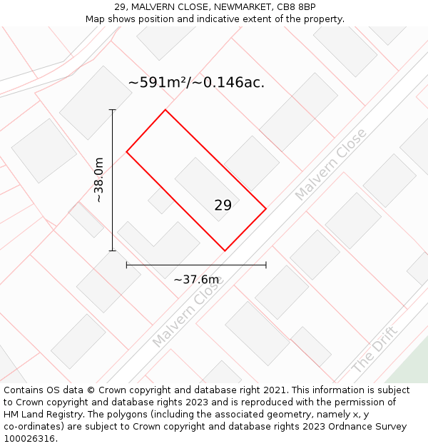 29, MALVERN CLOSE, NEWMARKET, CB8 8BP: Plot and title map