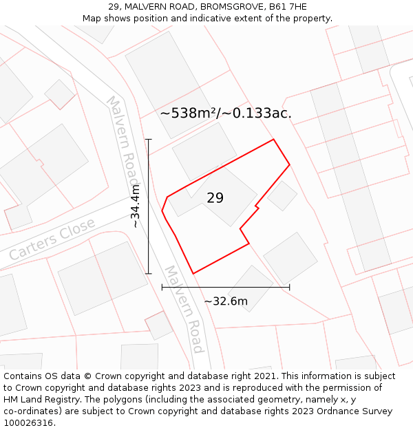 29, MALVERN ROAD, BROMSGROVE, B61 7HE: Plot and title map