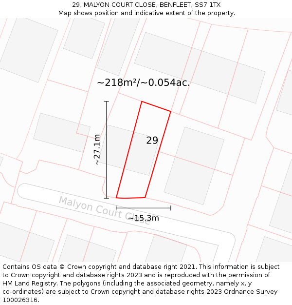 29, MALYON COURT CLOSE, BENFLEET, SS7 1TX: Plot and title map