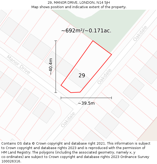 29, MANOR DRIVE, LONDON, N14 5JH: Plot and title map