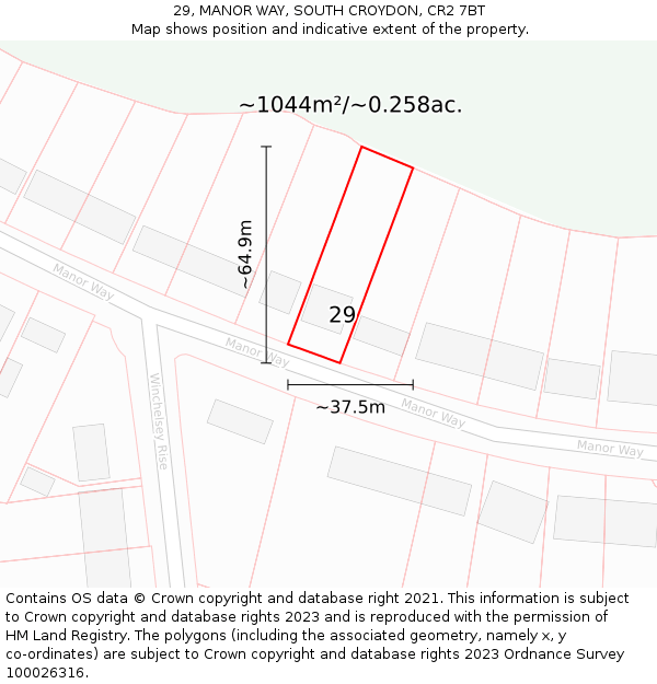 29, MANOR WAY, SOUTH CROYDON, CR2 7BT: Plot and title map