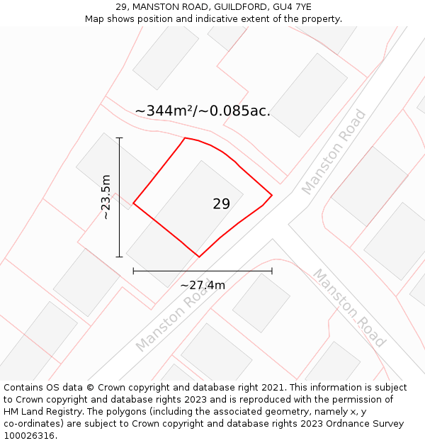 29, MANSTON ROAD, GUILDFORD, GU4 7YE: Plot and title map