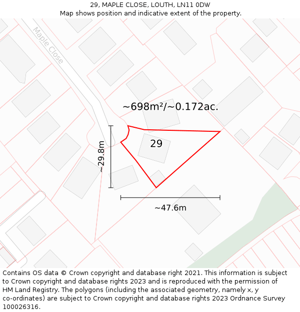 29, MAPLE CLOSE, LOUTH, LN11 0DW: Plot and title map