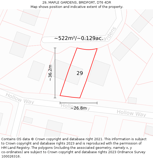 29, MAPLE GARDENS, BRIDPORT, DT6 4DR: Plot and title map